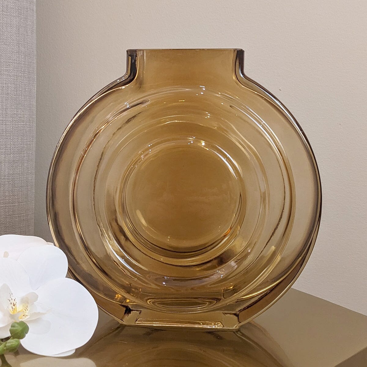 Nougat Round Amber Glass Vase
