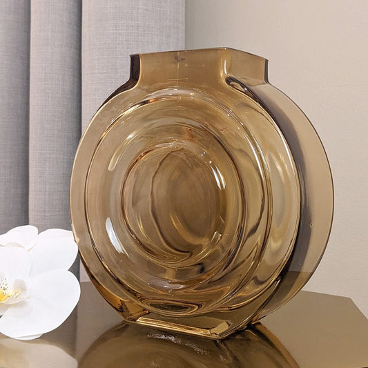 Nougat Round Amber Glass Vase