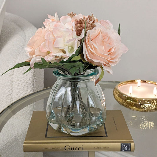 Peach Faux Rose & Hydrangea Florals in Vase