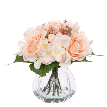 Peach Faux Rose & Hydrangea Florals in Vase