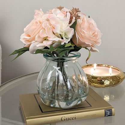 Peach Faux Rose & Hydrangea Florals in Vase