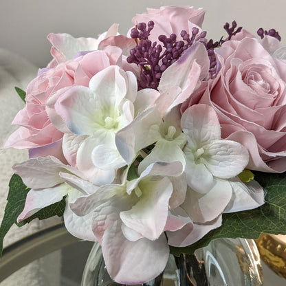 Pink and Cream Faux Rose & Hydrangea Florals in Vase