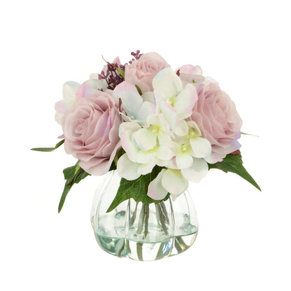 Pink and Cream Faux Rose & Hydrangea Florals in Vase
