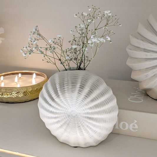 Radiant White Textured Shell Effect Decorative Vase
