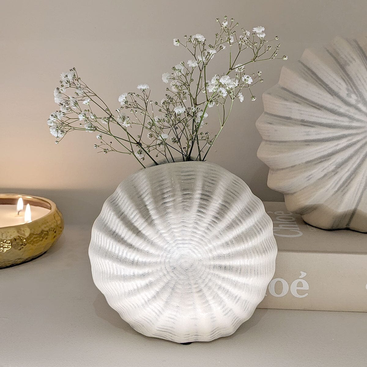 Radiant White Textured Shell Effect Decorative Vase