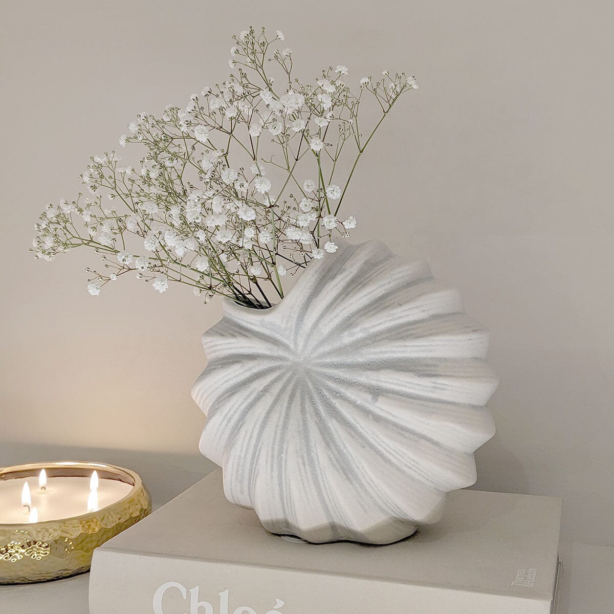 Renew White Textured Shell Decorative Vase