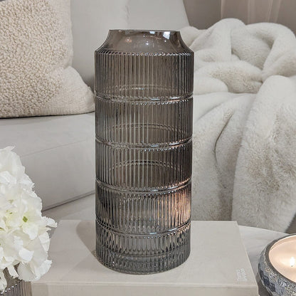 Seville Large Smoked Glass Ribbed Vase