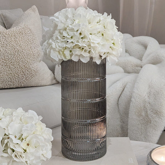 Seville Large Smoked Glass Ribbed Vase