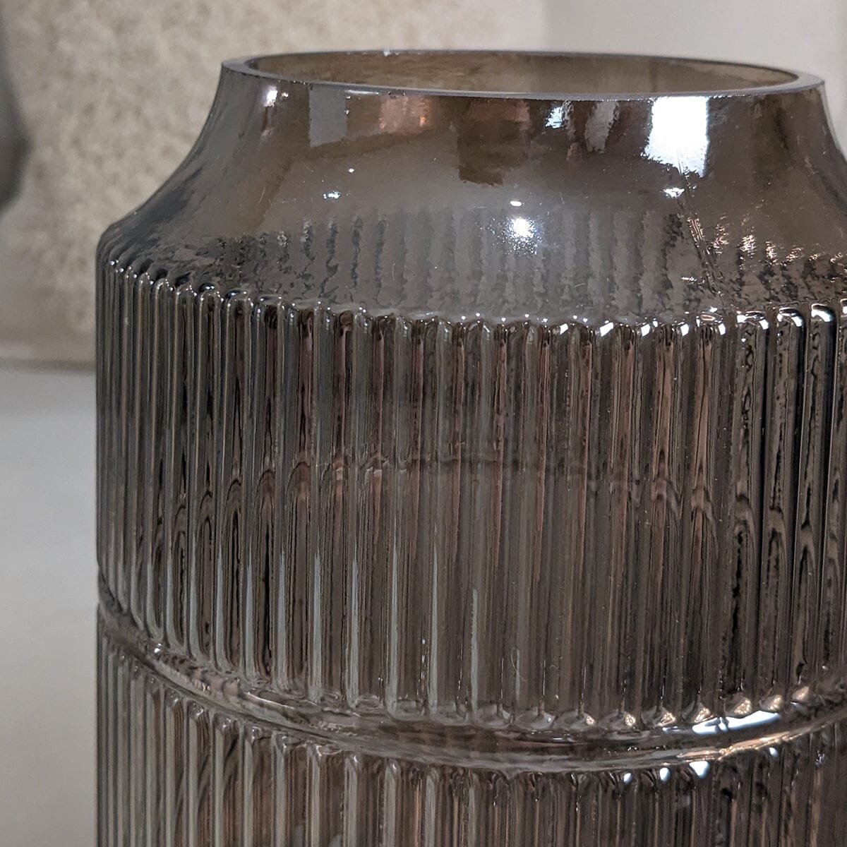 Seville Large Smoked Glass Ribbed Vase