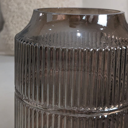 Seville Large Smoked Glass Ribbed Vase