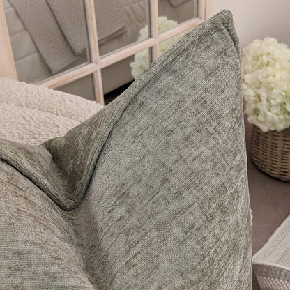Souffle Sage Green Woven Cushion with Oxford Border - 30x50cm