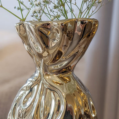 Tesora Gold Crinkled Ceramic Bag Vases - Set of 2