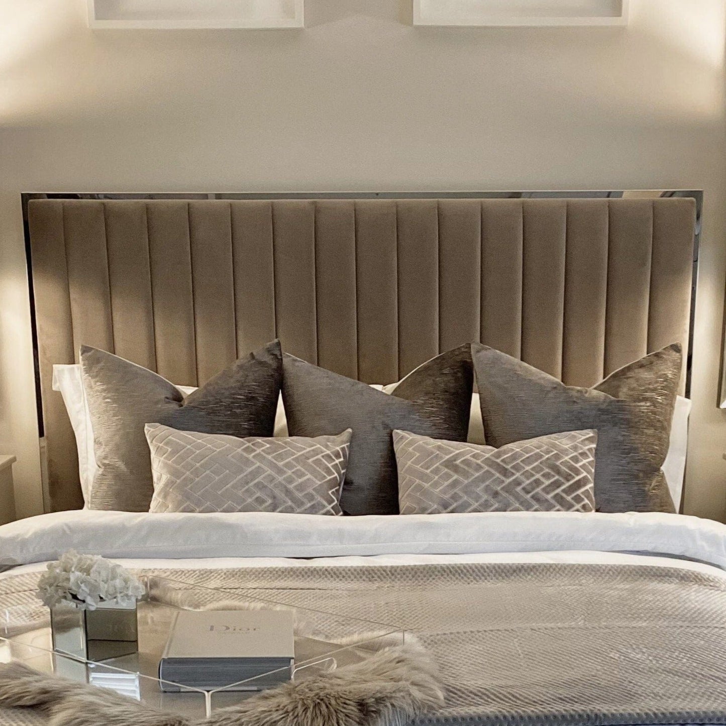 Tiffany Mink Velvet Bed with Silver Frame