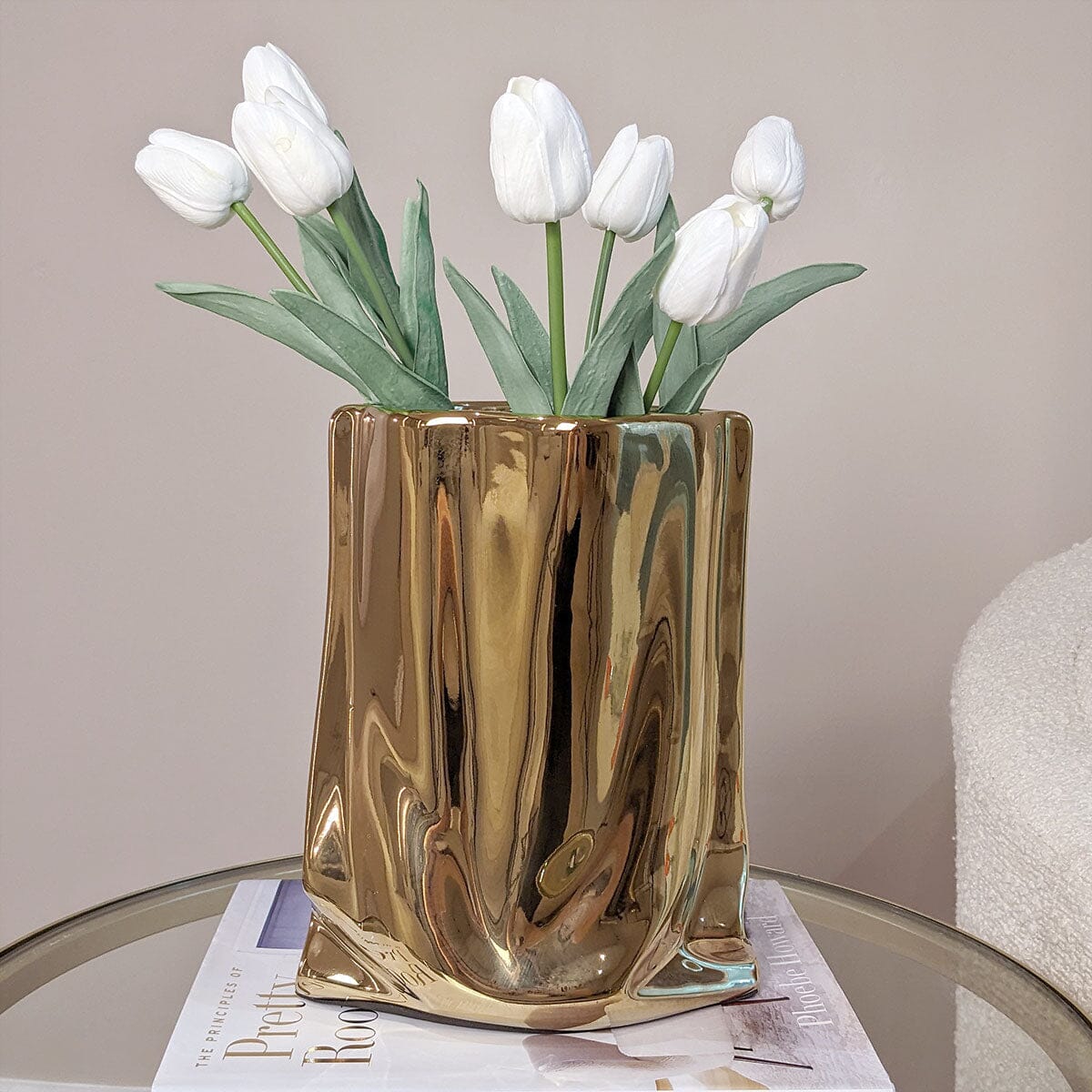 Vega Paper Bag Style Gold Ceramic Vase