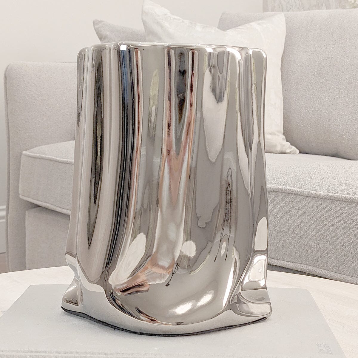 Vega Paper Bag Style Silver Ceramic Vase