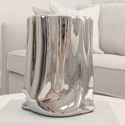 Vega Paper Bag Style Silver Ceramic Vase