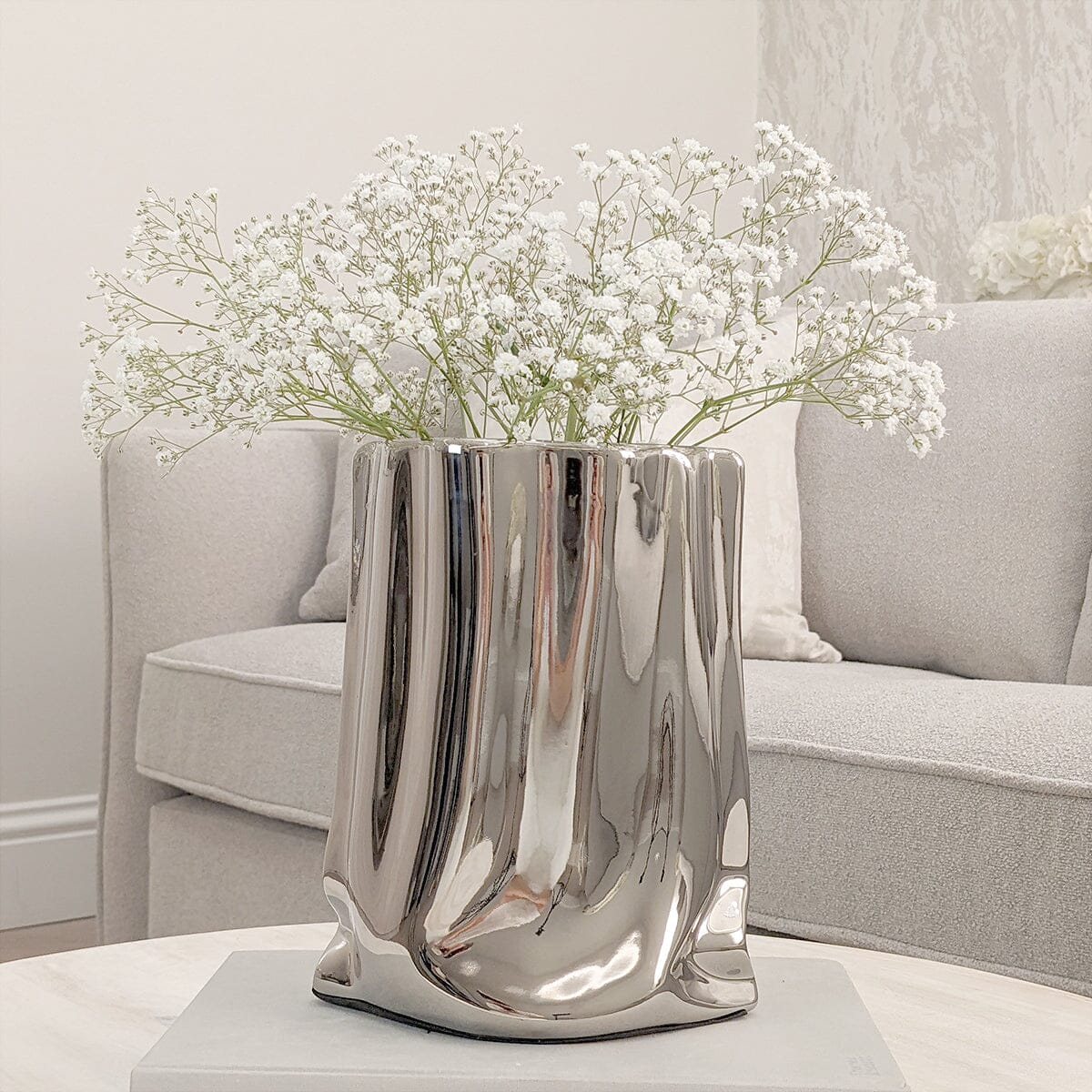 Vega Paper Bag Style Silver Ceramic Vase