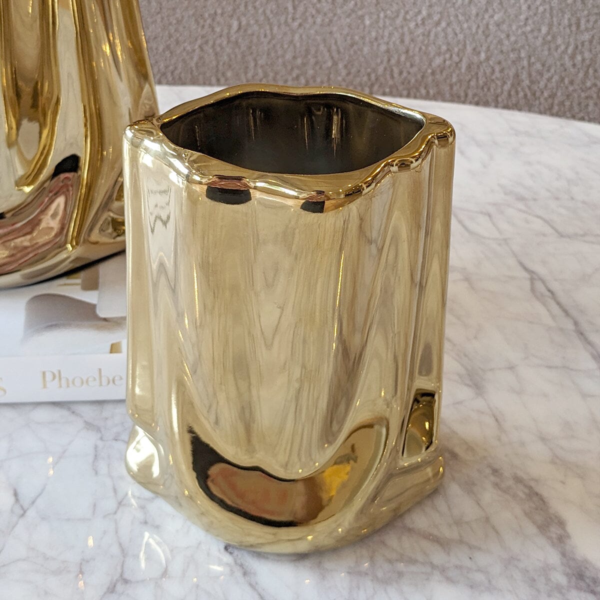 Vega Petite Paper Bag Style Gold Ceramic Vase