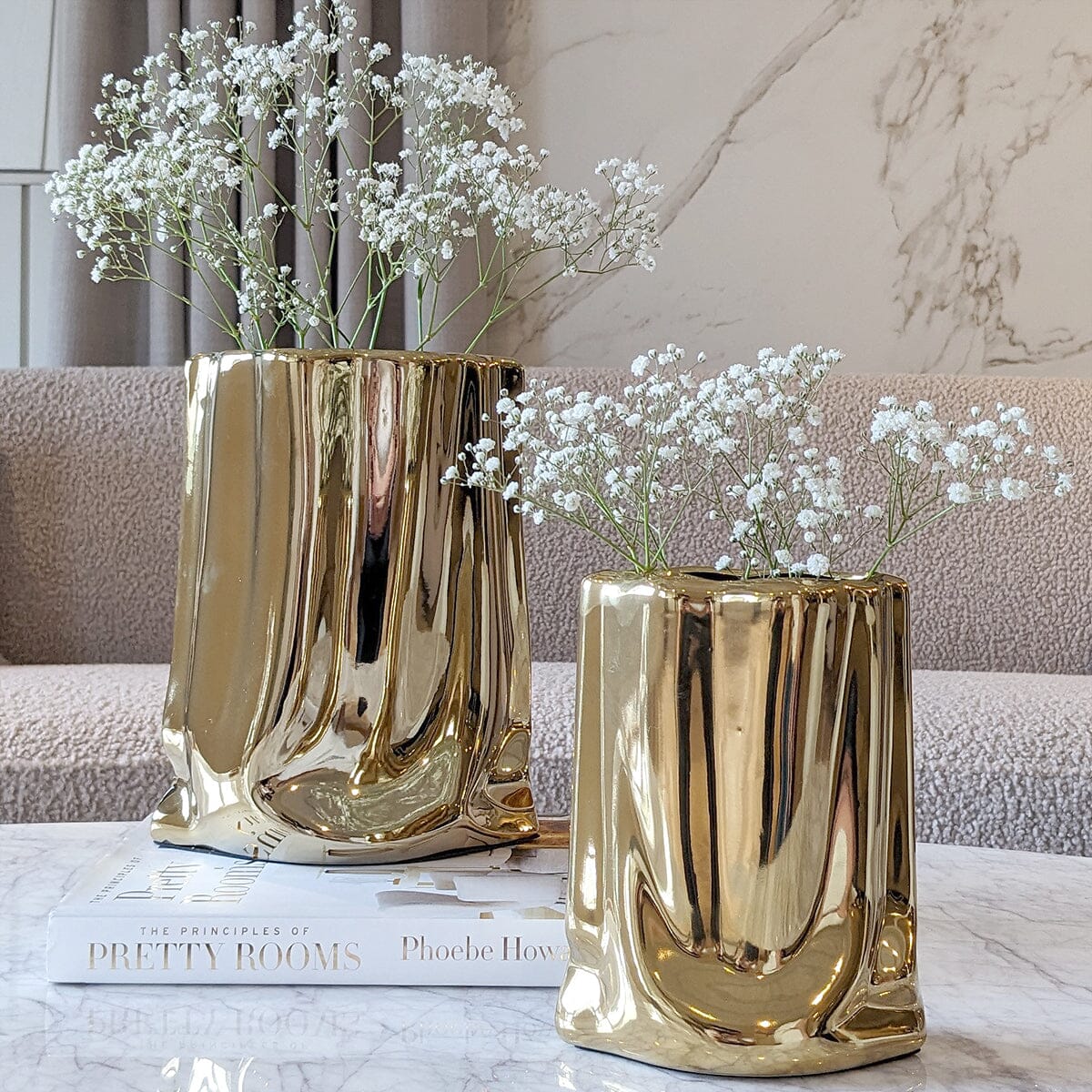 Vega Petite Paper Bag Style Gold Ceramic Vase