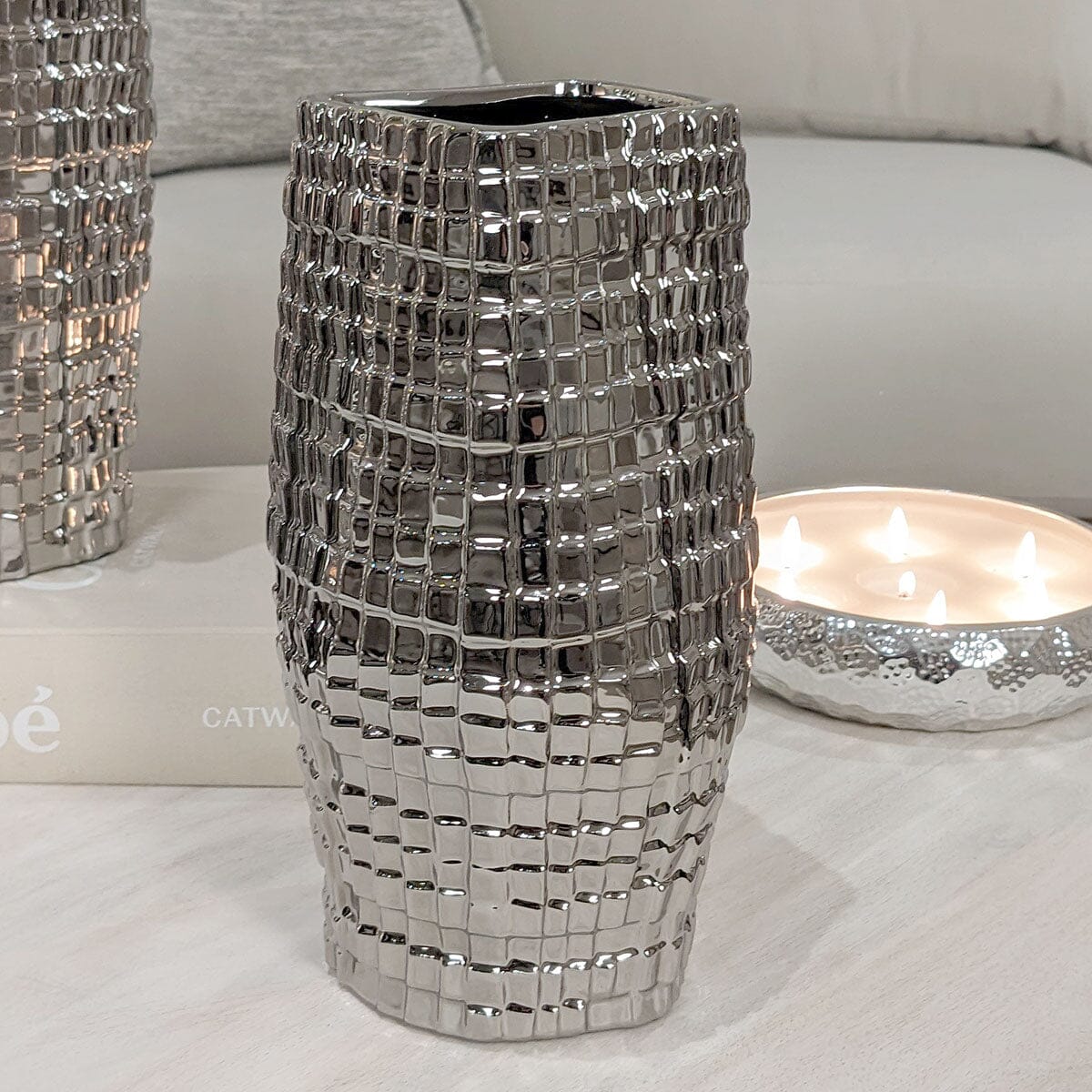 Vieste Large Silver Abstract Vase