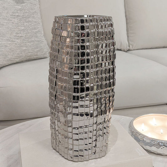 Vieste Tall Silver Abstract Vase