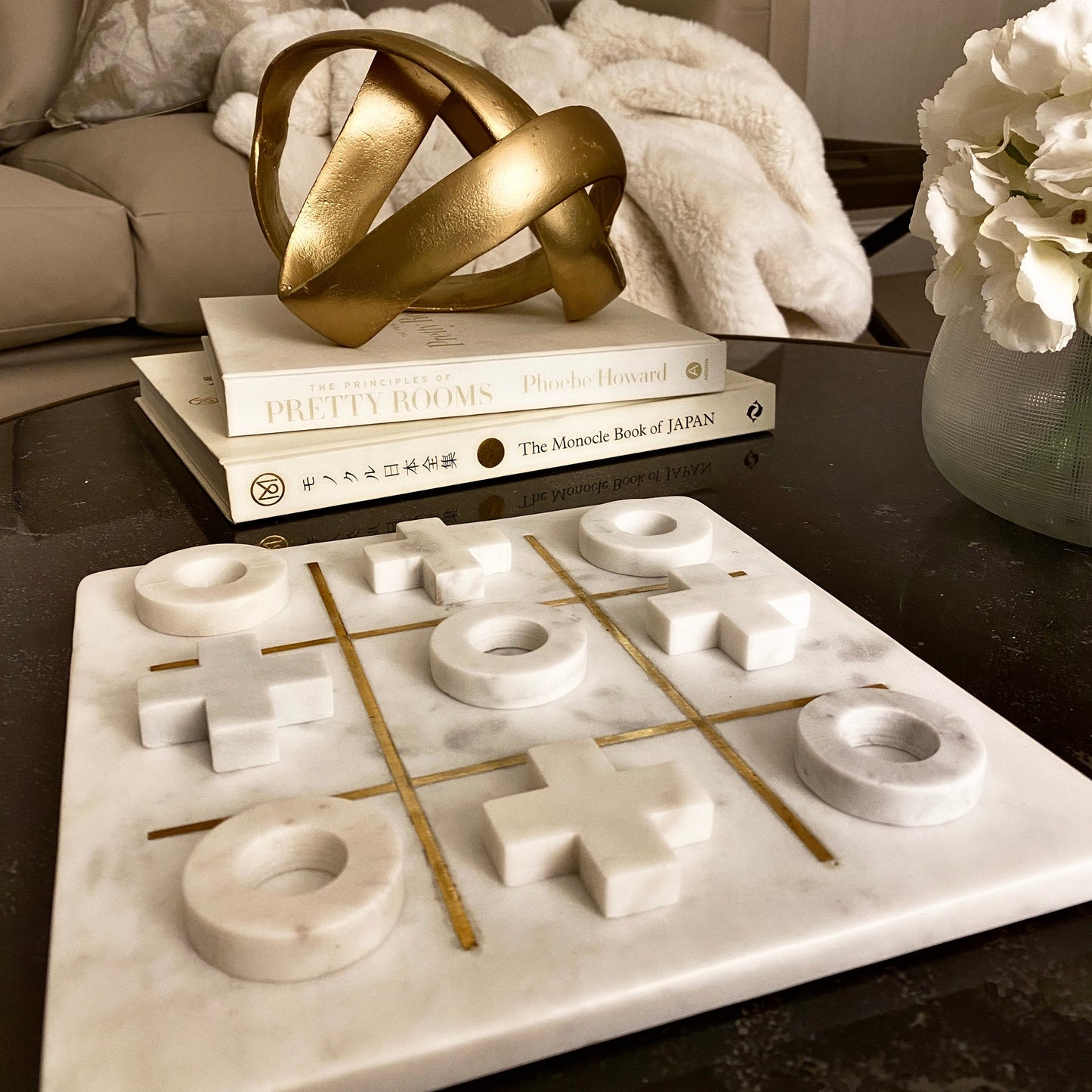 White Marble & Gold Noughts & Crosses Set