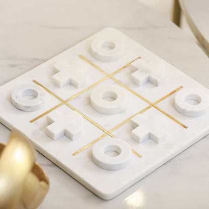 White Marble & Gold Noughts & Crosses Set