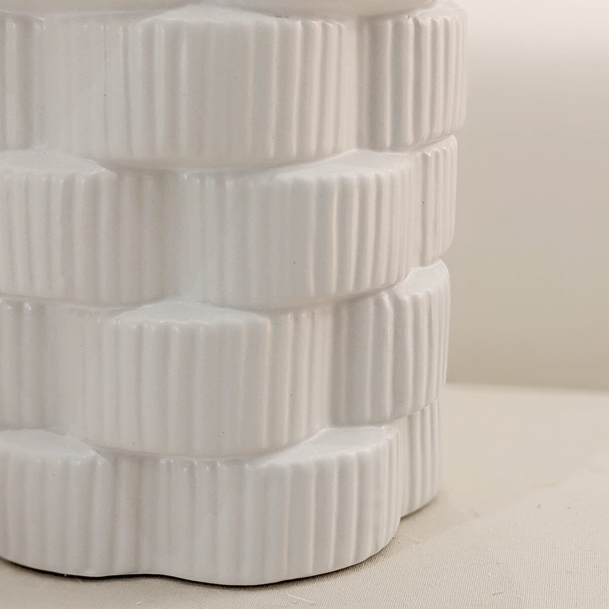 Willow White Ribbed Ceramic Vases - Set of 3